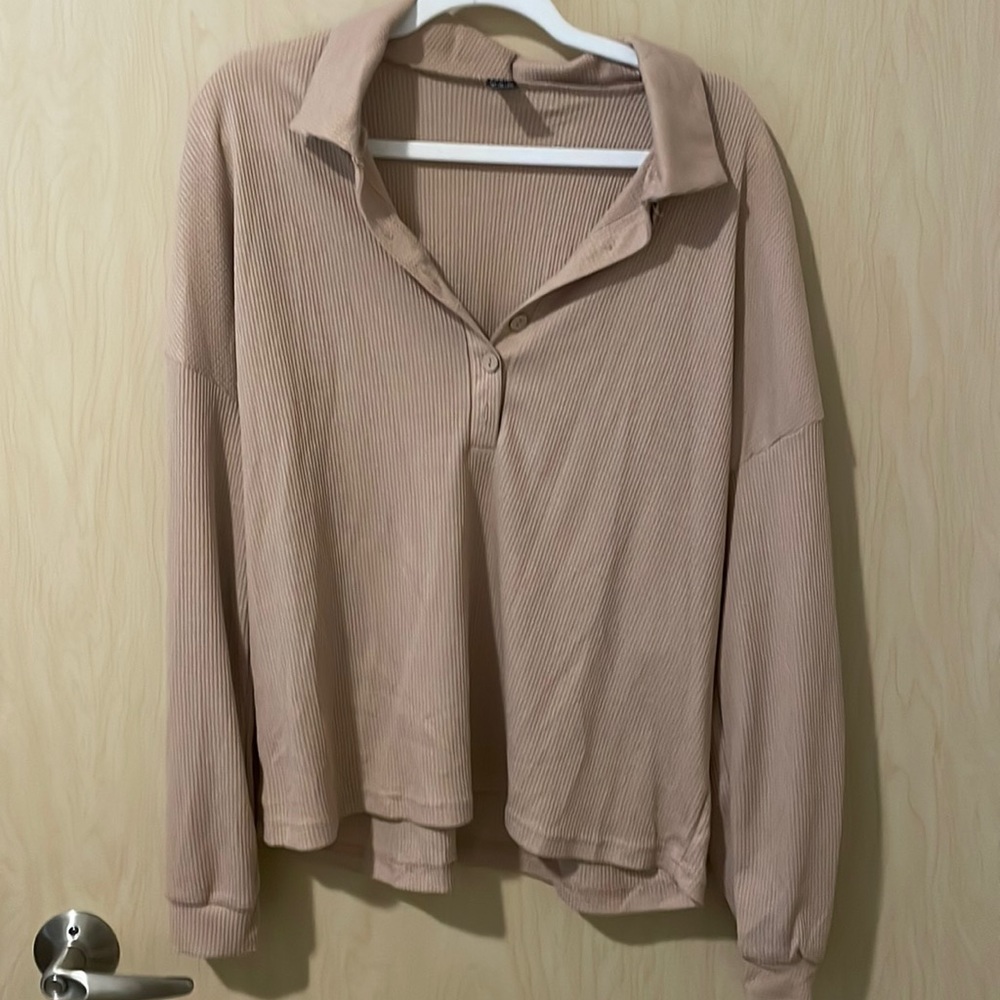 Tan button down collard shirt